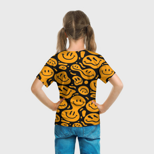 Детская футболка 3D Растекающийся оранжевый смайл, цвет 3D печать - фото 6