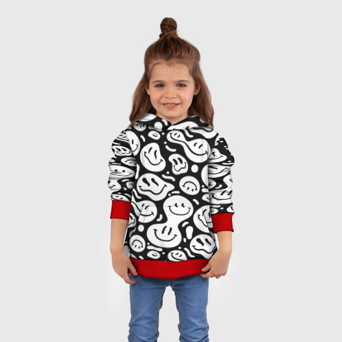 Детская толстовка 3D Emoji черно белый в стиле инди кид, цвет красный - фото 4