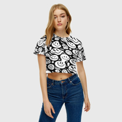 Женская футболка Crop-top 3D Emoji черно белый в стиле инди кид - фото 2