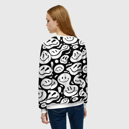 Женский свитшот 3D Emoji черно белый в стиле инди кид, цвет 3D печать - фото 4