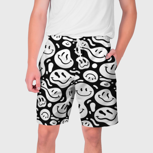 Мужские шорты 3D Emoji черно белый в стиле инди кид, цвет 3D печать