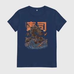 Женская футболка хлопок Суши дракон Канагавы