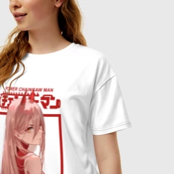 Женская футболка хлопок Oversize Человек бензопила Пауэр girl - фото 2