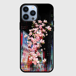 Чехол для iPhone 13 Pro Max Ветка сакуры на фоне ночного Токио - glitch