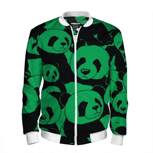 Мужской бомбер 3D Panda green pattern, цвет белый