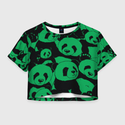 Женская футболка Crop-top 3D Panda green pattern