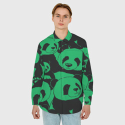 Мужская рубашка oversize 3D Panda green pattern - фото 2