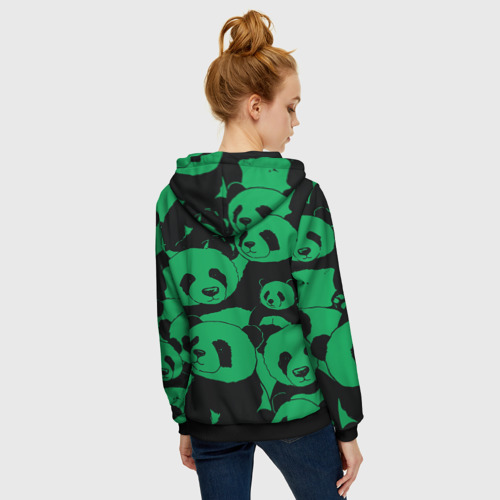 Женская толстовка 3D на молнии Panda green pattern, цвет черный - фото 4