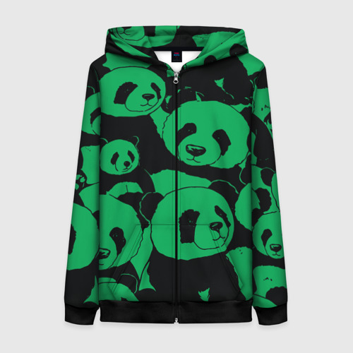 Женская толстовка 3D на молнии Panda green pattern, цвет черный