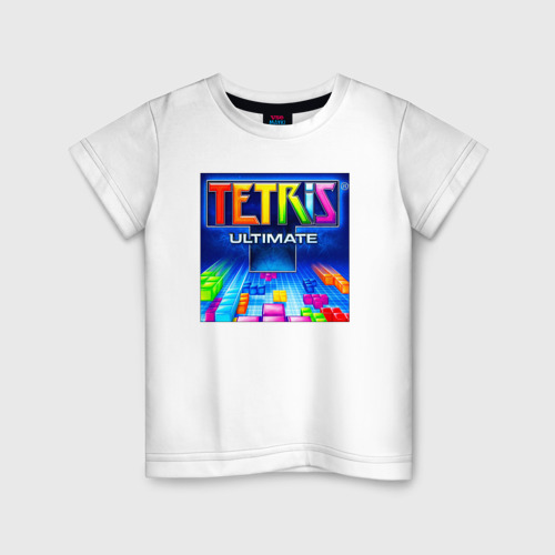 Детская футболка из хлопка с принтом Tetris ultimate, вид спереди №1