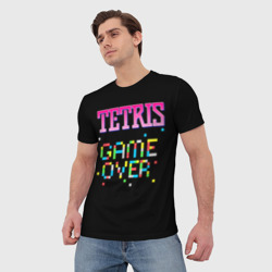 Футболка с принтом Tetris - game over для мужчины, вид на модели спереди №2. Цвет основы: белый