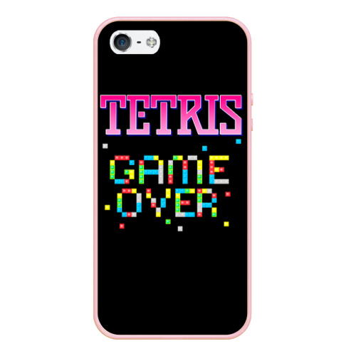 Чехол для iPhone 5/5S матовый Tetris - Game Over, цвет светло-розовый