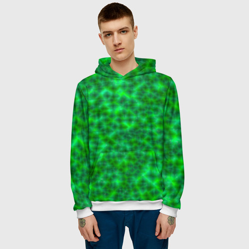 Мужская толстовка 3D Абстрактные зелёные волны - текстура, цвет белый - фото 3
