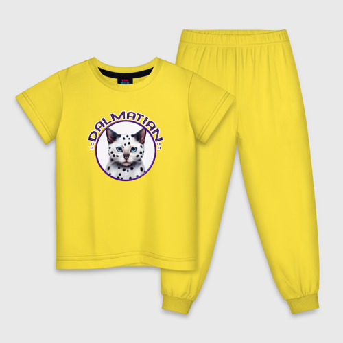 Детская пижама хлопок Нейросеть Кот далматин, цвет желтый