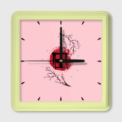 Цветущая сакура с иероглифом cолнце – Настенные часы квадратные с принтом купить