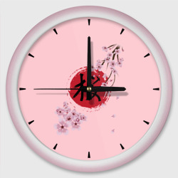 Цветущая вишня с иероглифом cакура  – Настенные часы круглые с принтом купить