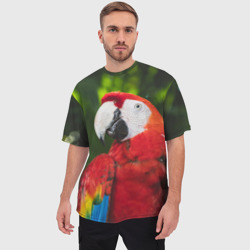 Мужская футболка oversize 3D Красный попугай Ара - фото 2