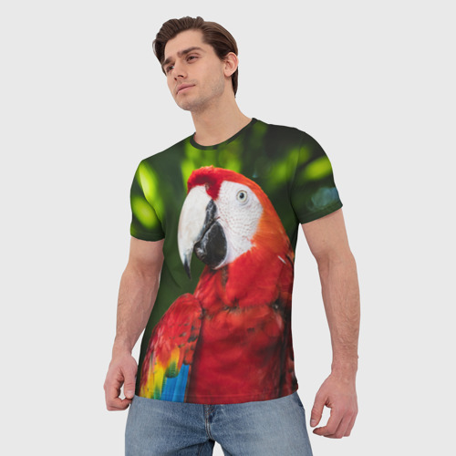 Мужская футболка 3D Красный попугай Ара, цвет 3D печать - фото 3