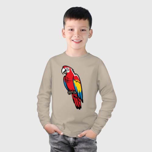 Детский лонгслив хлопок с принтом Попугай Ара на жердочке, фото на моделе #1