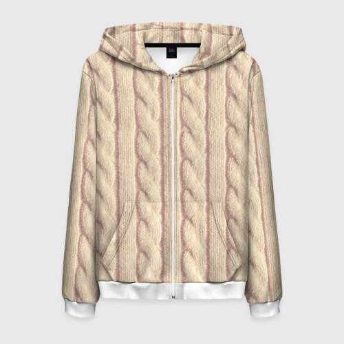 Мужская толстовка 3D на молнии с принтом Светлый вязаный свитер, вид спереди #2