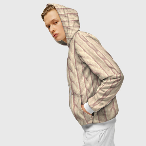 Мужская толстовка 3D на молнии с принтом Светлый вязаный свитер, вид сбоку #3