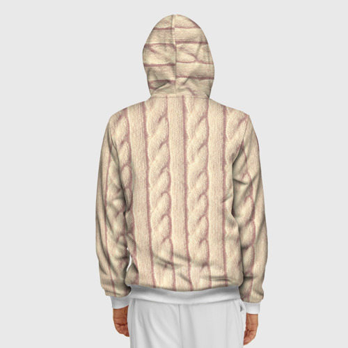 Мужская толстовка 3D на молнии с принтом Светлый вязаный свитер, вид сзади #2