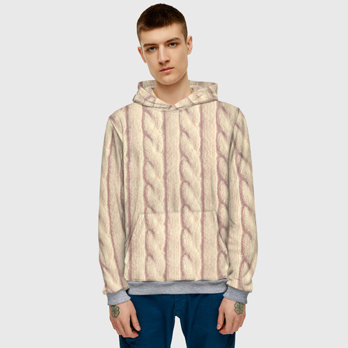 Мужская толстовка 3D с принтом Светлый вязаный свитер, фото на моделе #1
