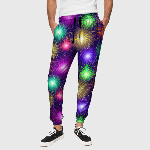 Мужские брюки 3D Праздничный салют - фейерверк, цвет 3D печать - фото 4