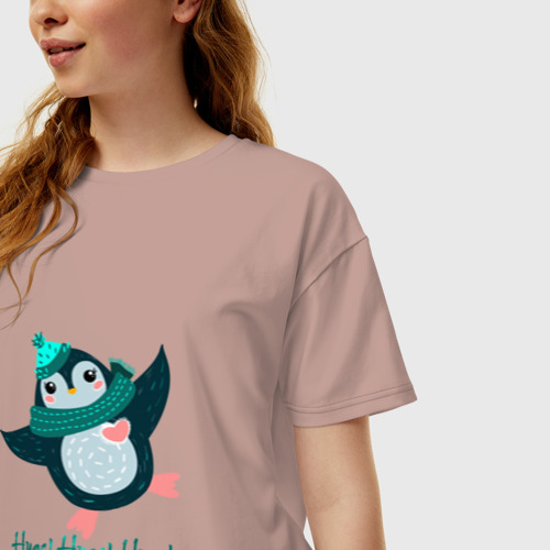 Женская футболка хлопок Oversize Влюбленный пингвин, цвет пыльно-розовый - фото 3