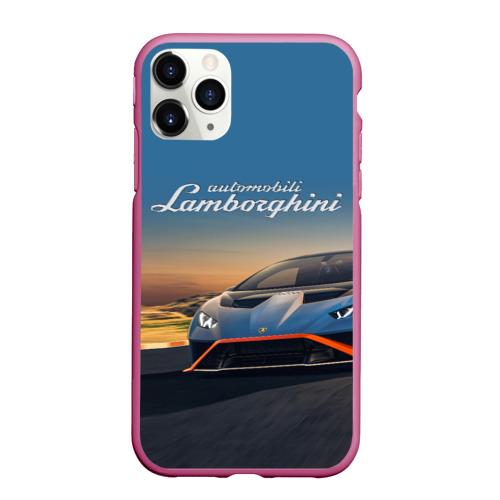 Чехол для iPhone 11 Pro Max матовый с принтом Lamborghini Huracan STO - car racing, вид спереди #2