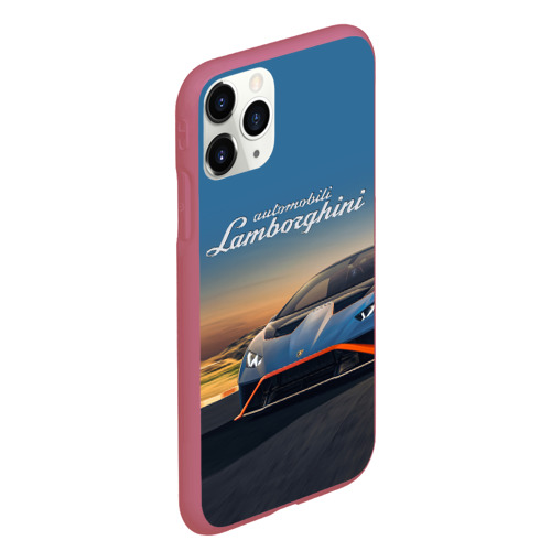 Чехол для iPhone 11 Pro Max матовый с принтом Lamborghini Huracan STO - car racing, вид сбоку #3