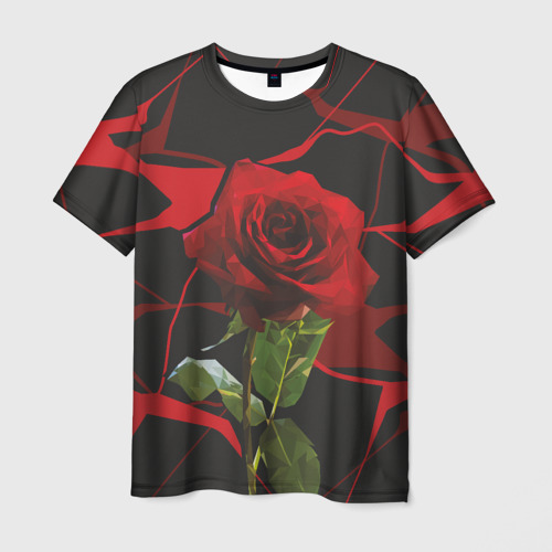 Мужская футболка с принтом Одинокая красная роза, вид спереди №1