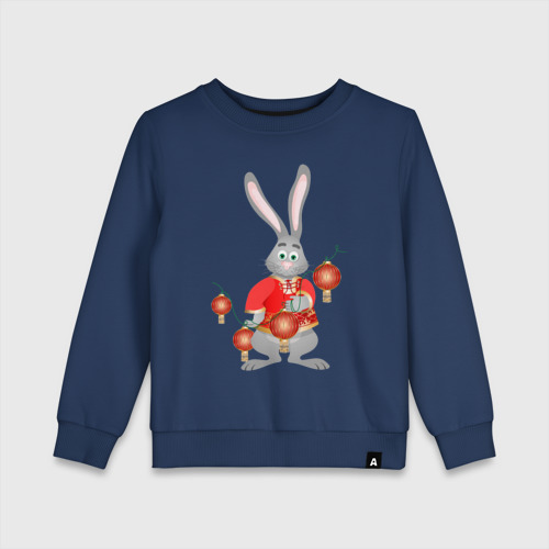 Детский свитшот хлопок с принтом Черный водяной кролик в красной рубахе, вид спереди #2