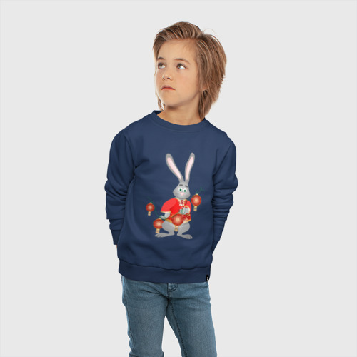 Детский свитшот хлопок с принтом Черный водяной кролик в красной рубахе, вид сбоку #3