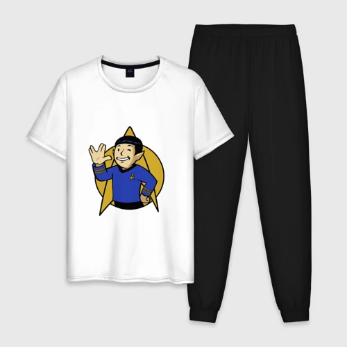 Мужская пижама с белой футболкой хлопок Spoke - Vault boy