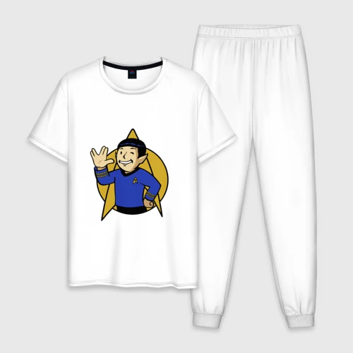 Мужская пижама с белой футболкой хлопок Spoke - Vault boy