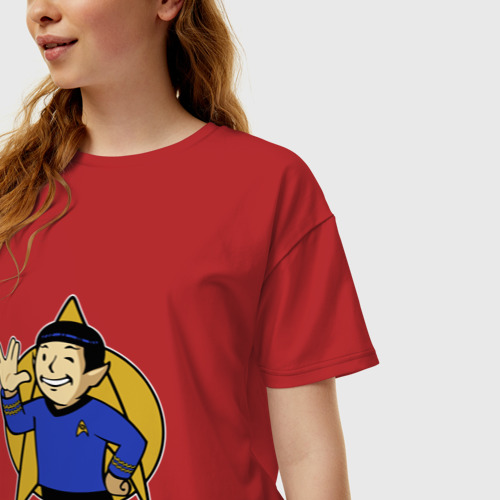 Женская футболка хлопок Oversize с принтом Spoke - vault boy, фото на моделе #1