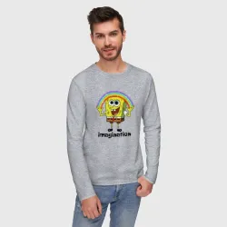 Мужской лонгслив хлопок Губка боб воображение мем - фото 3