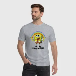 Мужская футболка хлопок Губка боб воображение мем - фото 2