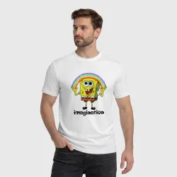 Мужская футболка хлопок Губка боб воображение мем - фото 3