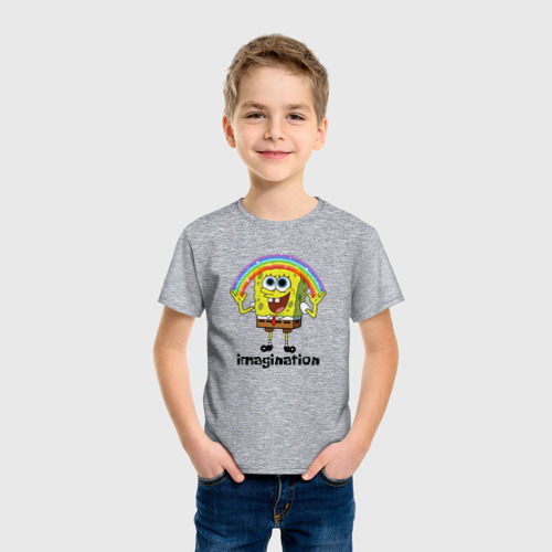 Детская футболка хлопок Губка боб воображение мем, цвет меланж - фото 3