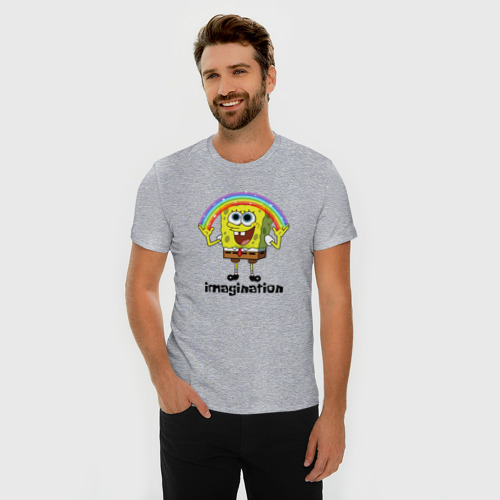 Мужская футболка хлопок Slim Губка боб воображение мем, цвет меланж - фото 3