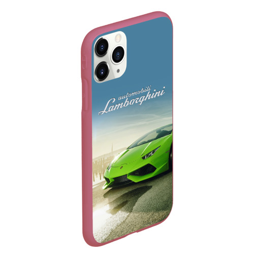 Чехол для iPhone 11 Pro Max матовый Ламборгини на берегу океана, цвет малиновый - фото 3
