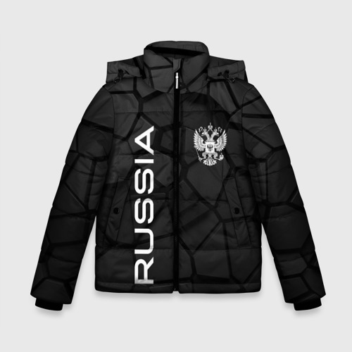 Зимняя куртка для мальчиков 3D с принтом Черная броня Россия, вид спереди #2