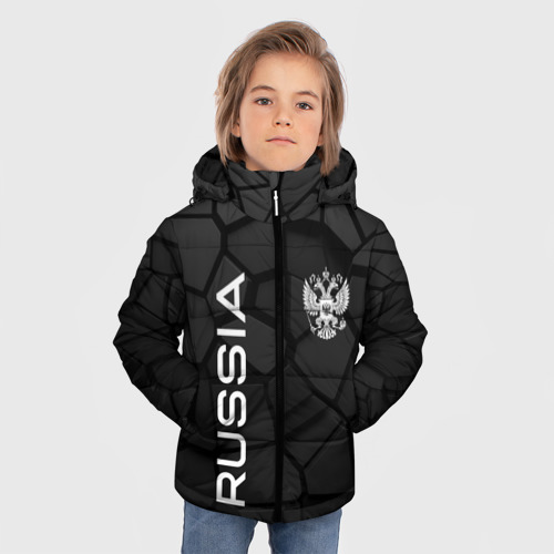 Зимняя куртка для мальчиков 3D с принтом Черная броня Россия, фото на моделе #1
