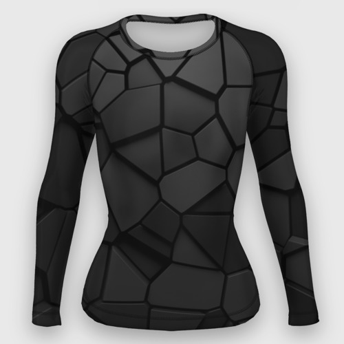 Женский рашгард 3D с принтом Черные стальные плиты, вид спереди #2