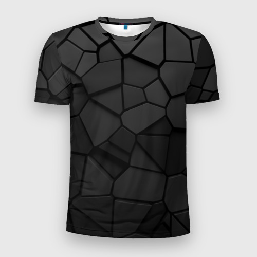 Мужская футболка 3D Slim с принтом Черные стальные плиты, вид спереди #2