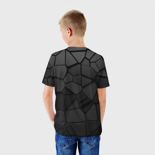 Детская футболка 3D с принтом Черные стальные плиты, вид сзади #2