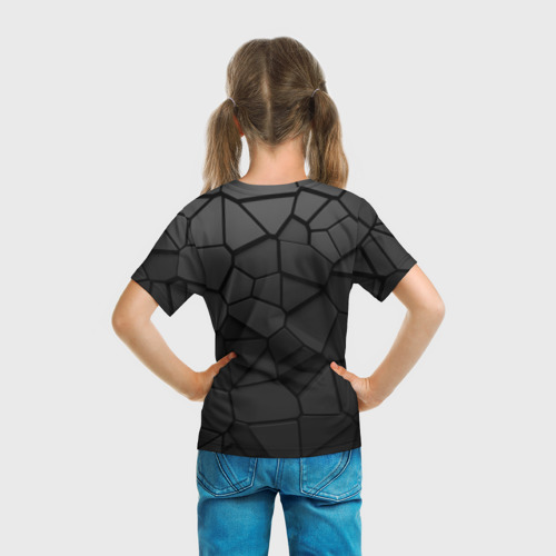 Детская футболка 3D с принтом Черные стальные плиты, вид сзади #2