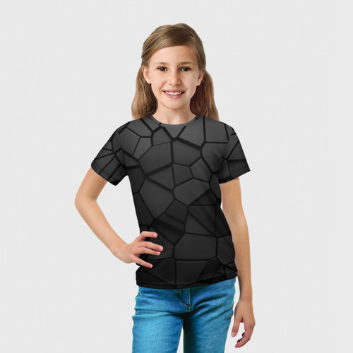 Детская футболка 3D с принтом Черные стальные плиты, вид сбоку #3